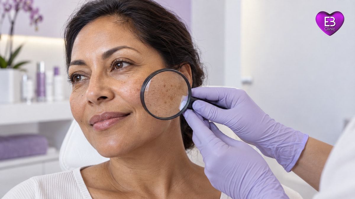 Valoración de manchas en la cara con lupa en Eternal Beauty Clinic Madrid