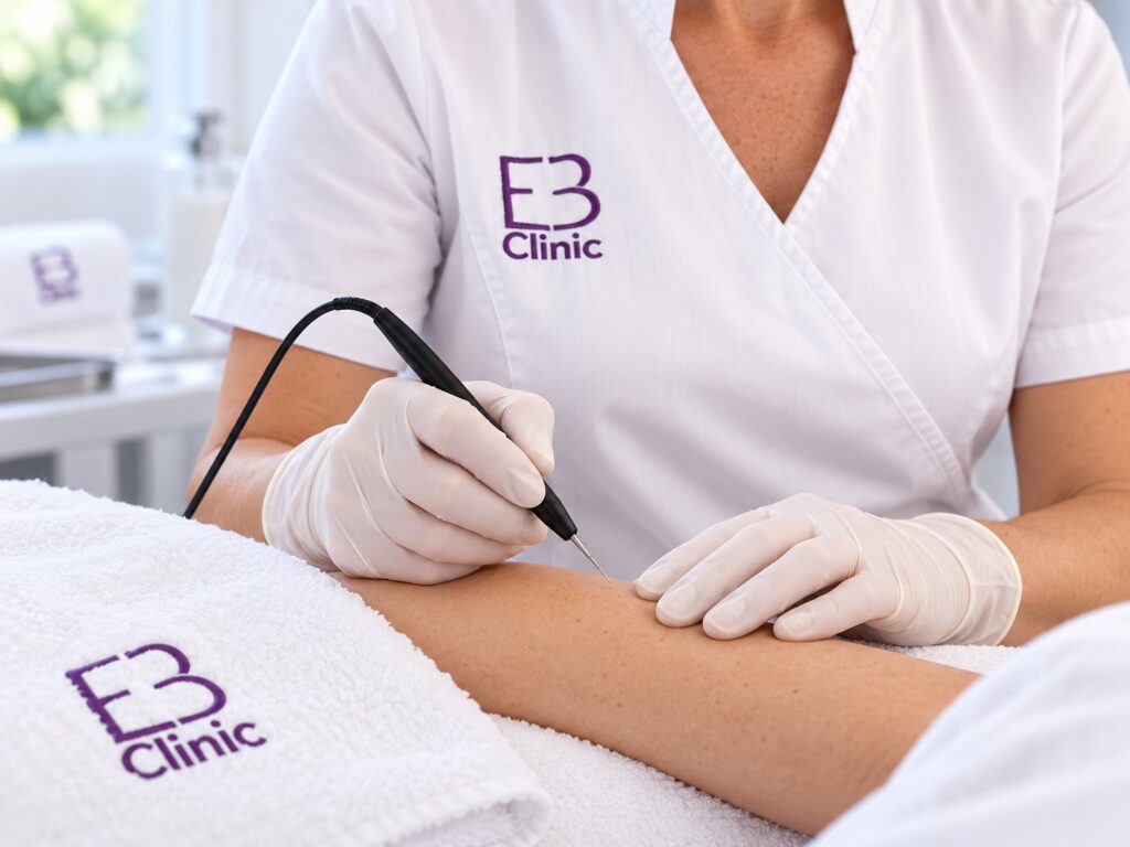Escena ilustrativa: sesión de depilación eléctrica en Eternal Beauty Clinic