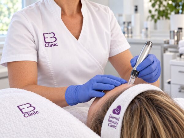 Escena ilustrativa: profesional de Eternal Beauty Clinic realizando microneedling con exosomas
