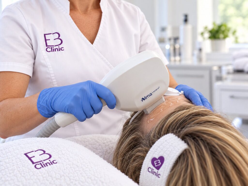 Escena ilustrativa: sesión de luz pulsada intensa (IPL) con equipo Alma en Eternal Beauty Clinic